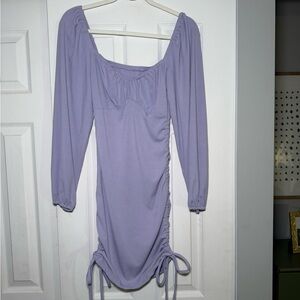 Purple ruched, tied dress